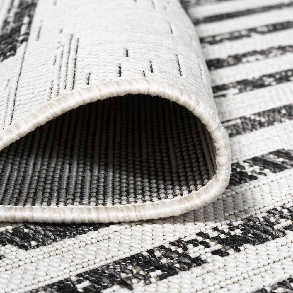 8' Ivory And Black Round Striped Indoor Outdoor Area Rug — view 10