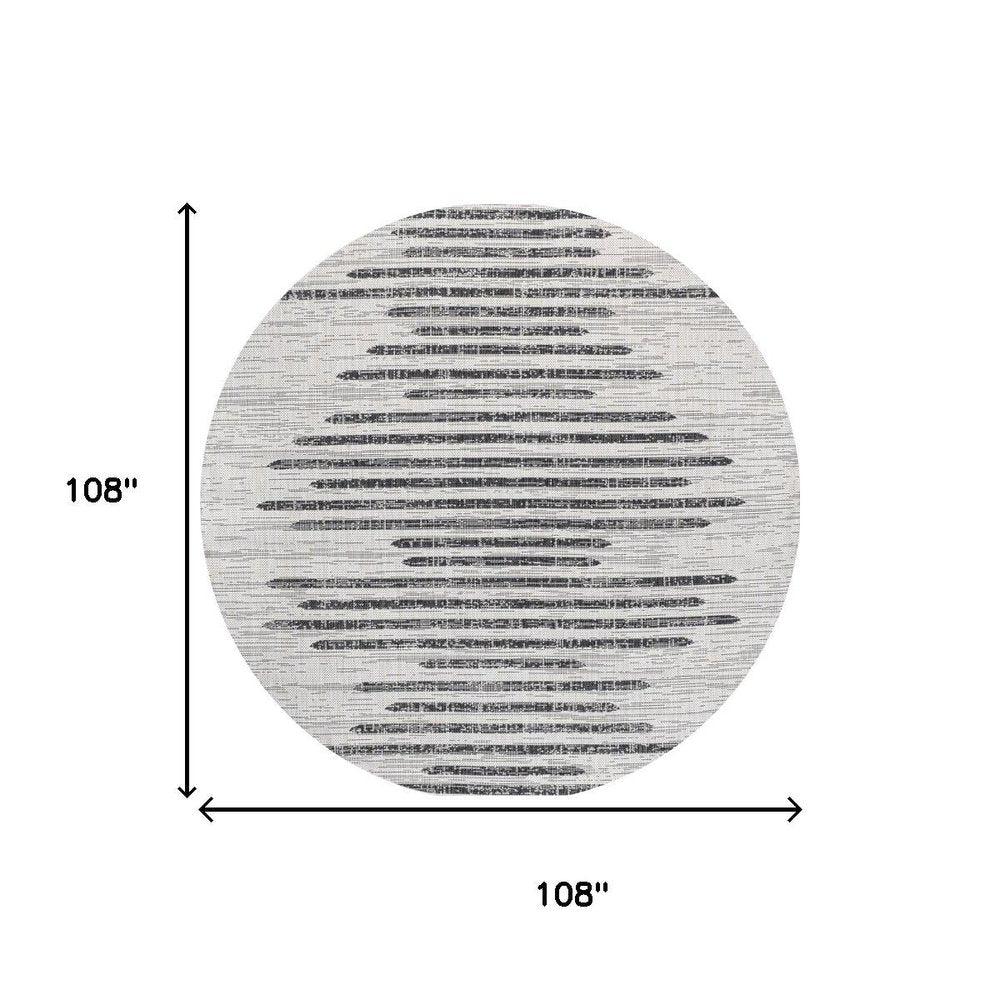 9' Ivory And Black Round Striped Indoor Outdoor Area Rug — view 7