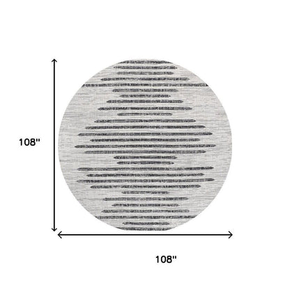 9' Ivory And Black Round Striped Indoor Outdoor Area Rug HomeRoots