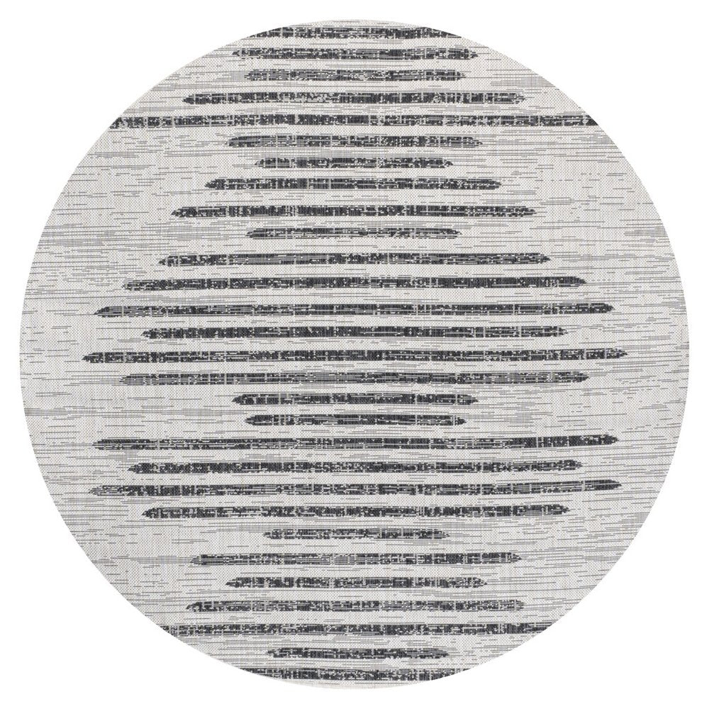 9' Ivory And Black Round Striped Indoor Outdoor Area Rug — view 1