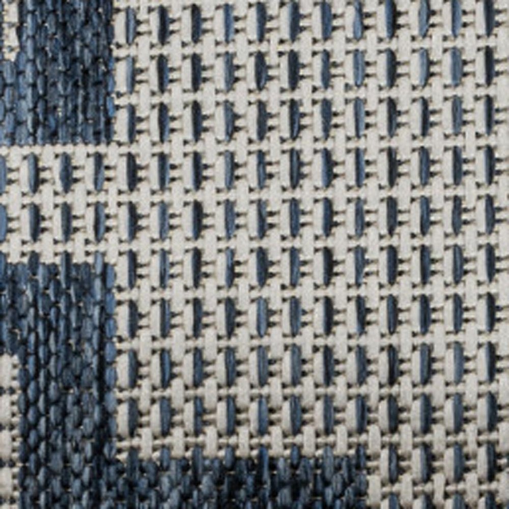 8' Navy Blue And Cream Trellis Indoor Outdoor Runner Rug — view 4