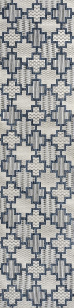 8' Navy Blue And Cream Trellis Indoor Outdoor Runner Rug HomeRoots
