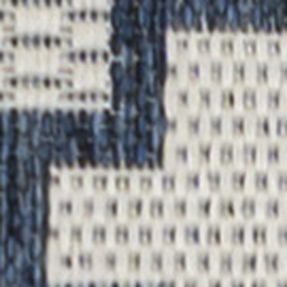 8' Navy Blue And Cream Trellis Indoor Outdoor Runner Rug — view 6