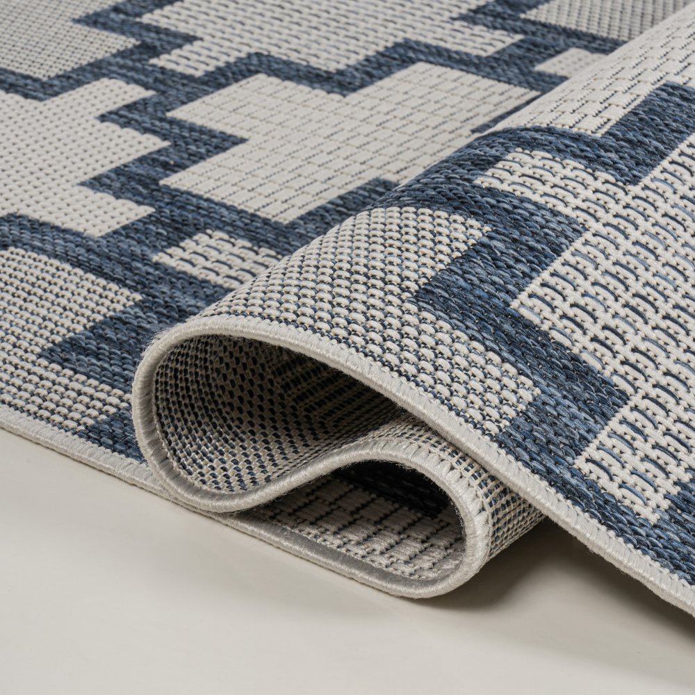 8' Navy Blue And Cream Trellis Indoor Outdoor Runner Rug — view 3