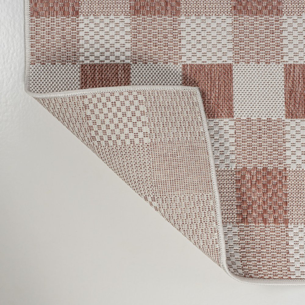 8' Salmon And Cream Geometric Indoor Outdoor Runner Rug HomeRoots