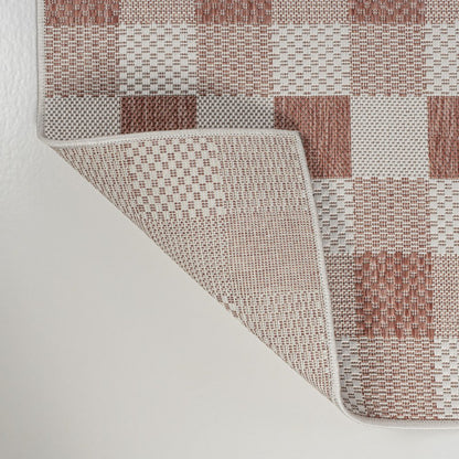 8' Salmon And Cream Geometric Indoor Outdoor Runner Rug HomeRoots