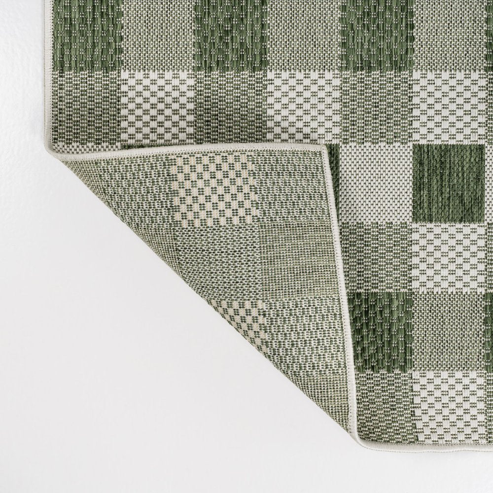 8' Green And Cream Geometric Indoor Outdoor Runner Rug HomeRoots