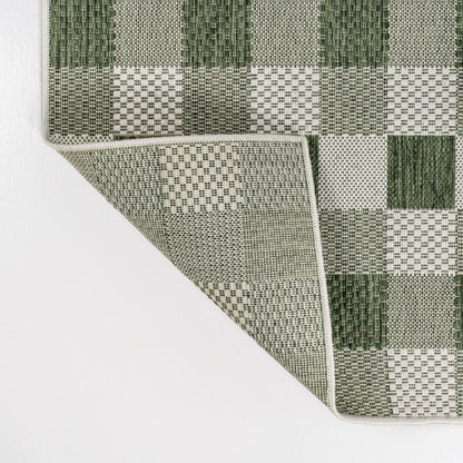 8' Green And Cream Geometric Indoor Outdoor Runner Rug HomeRoots