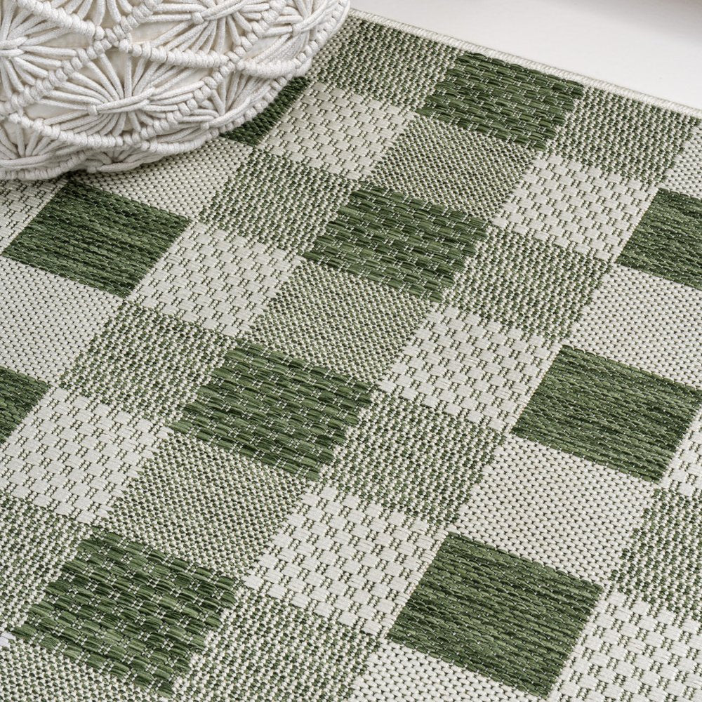 8' Green And Cream Geometric Indoor Outdoor Runner Rug HomeRoots