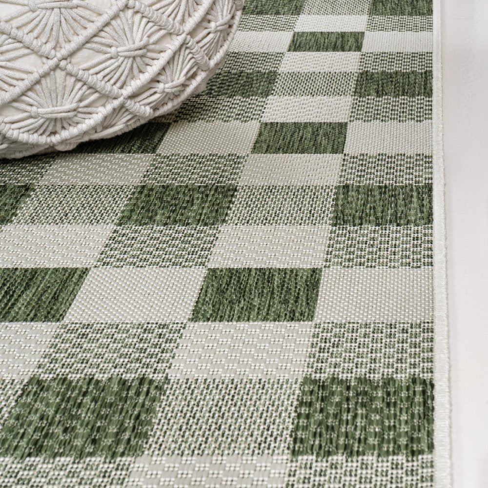 8' Green And Cream Geometric Indoor Outdoor Runner Rug HomeRoots
