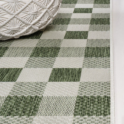 8' Green And Cream Geometric Indoor Outdoor Runner Rug HomeRoots