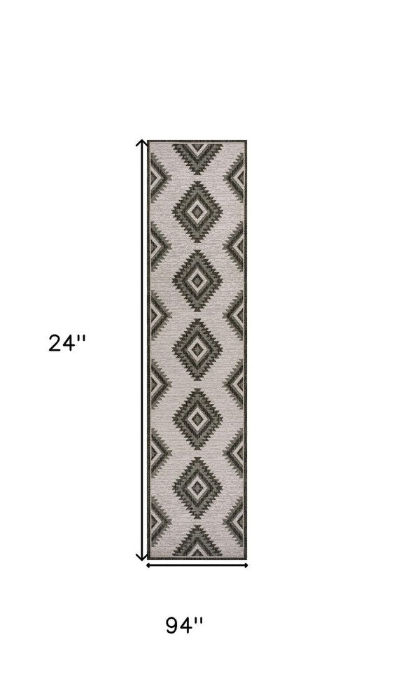 8' Black And Cream Moroccan Indoor Outdoor Runner Rug HomeRoots