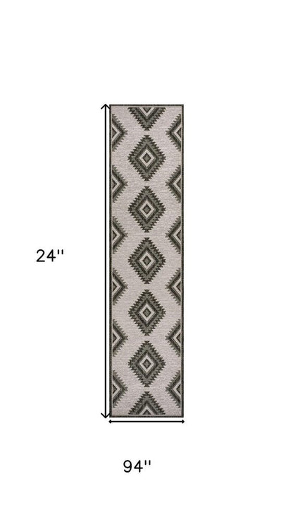 8' Black And Cream Moroccan Indoor Outdoor Runner Rug HomeRoots