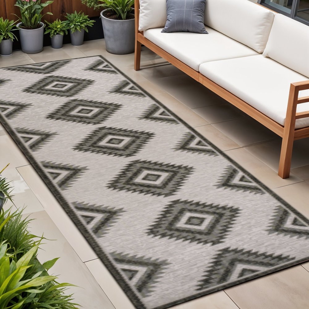 8' Black And Cream Moroccan Indoor Outdoor Runner Rug HomeRoots