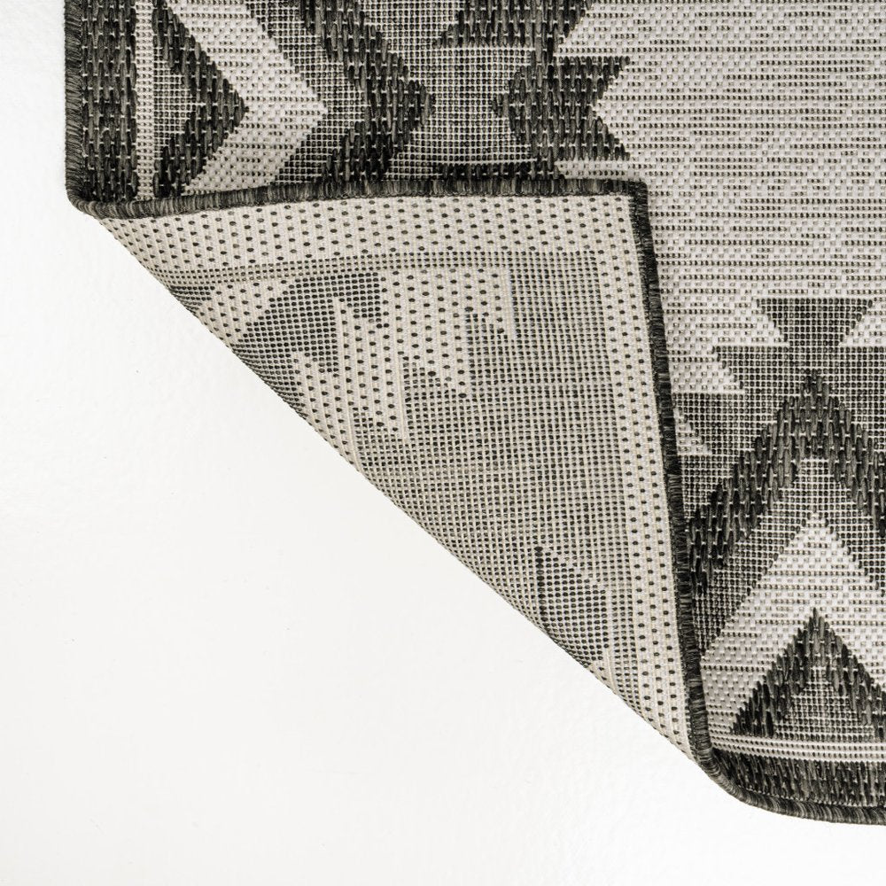 8' Black And Cream Moroccan Indoor Outdoor Runner Rug — view 2