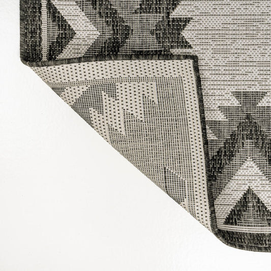 8' Black And Cream Moroccan Indoor Outdoor Runner Rug