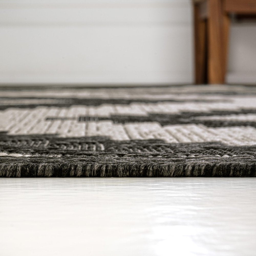 8' Black And Cream Moroccan Indoor Outdoor Runner Rug HomeRoots
