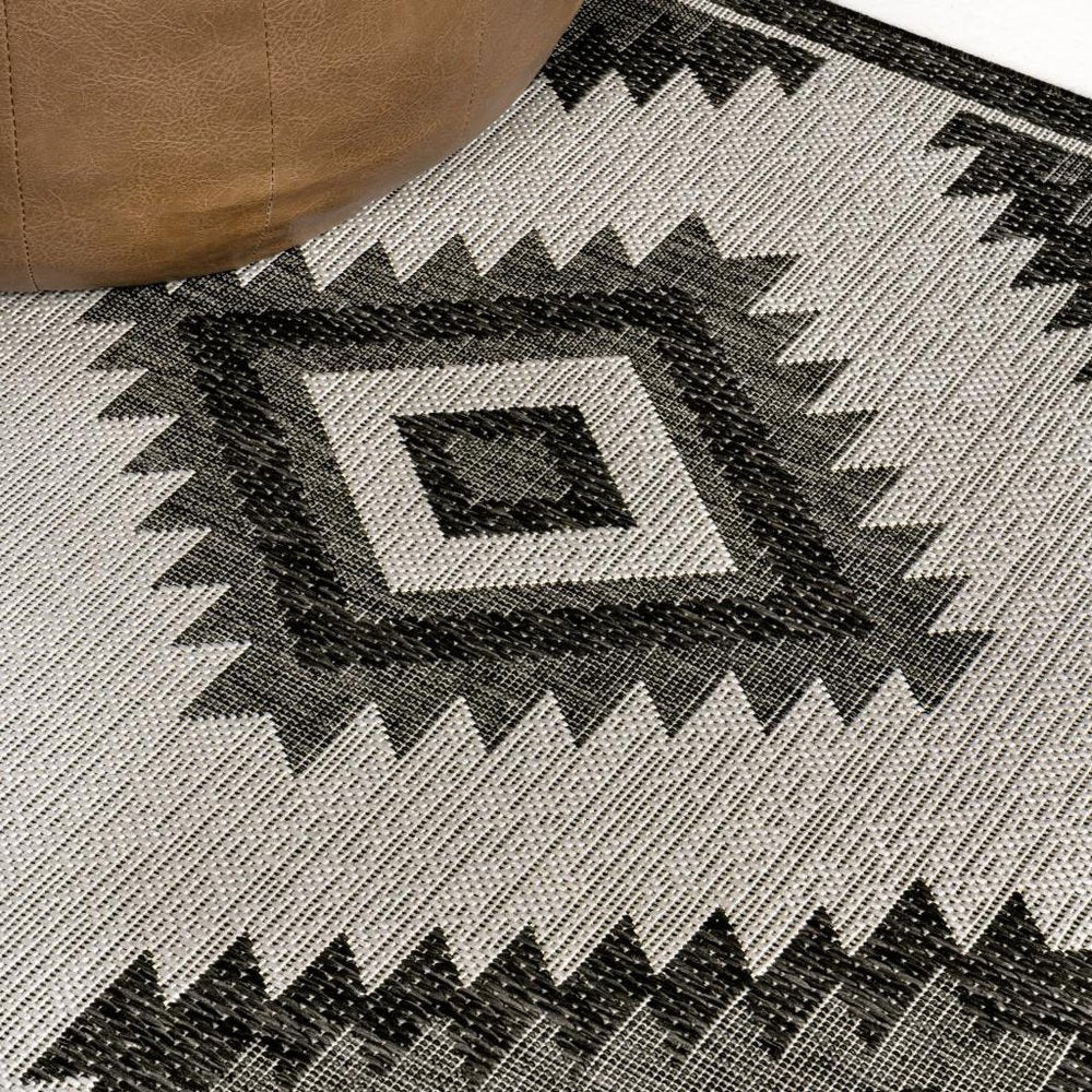8' Black And Cream Moroccan Indoor Outdoor Runner Rug HomeRoots