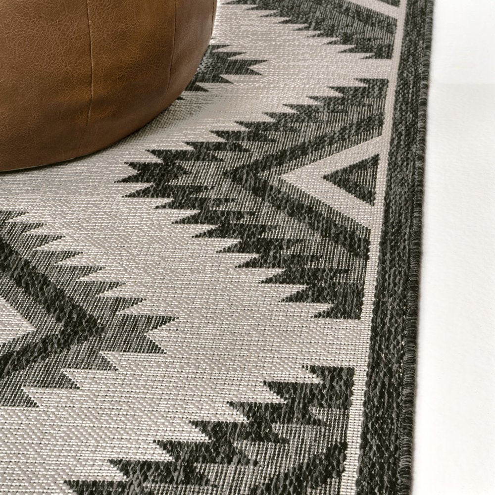 8' Black And Cream Moroccan Indoor Outdoor Runner Rug — view 5