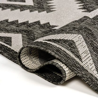 8' Black And Cream Moroccan Indoor Outdoor Runner Rug HomeRoots