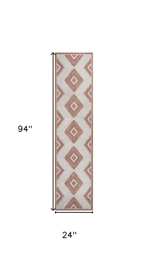 8' Salmon And Cream Moroccan Indoor Outdoor Runner Rug — view 5