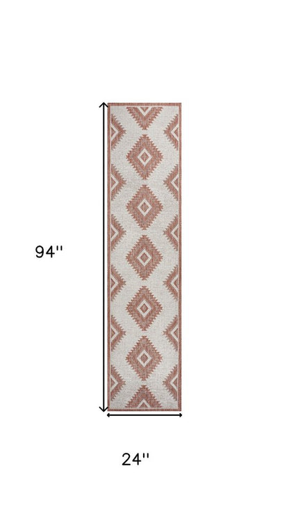 8' Salmon And Cream Moroccan Indoor Outdoor Runner Rug HomeRoots