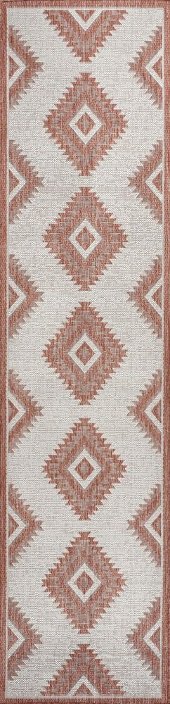 8' Salmon And Cream Moroccan Indoor Outdoor Runner Rug HomeRoots