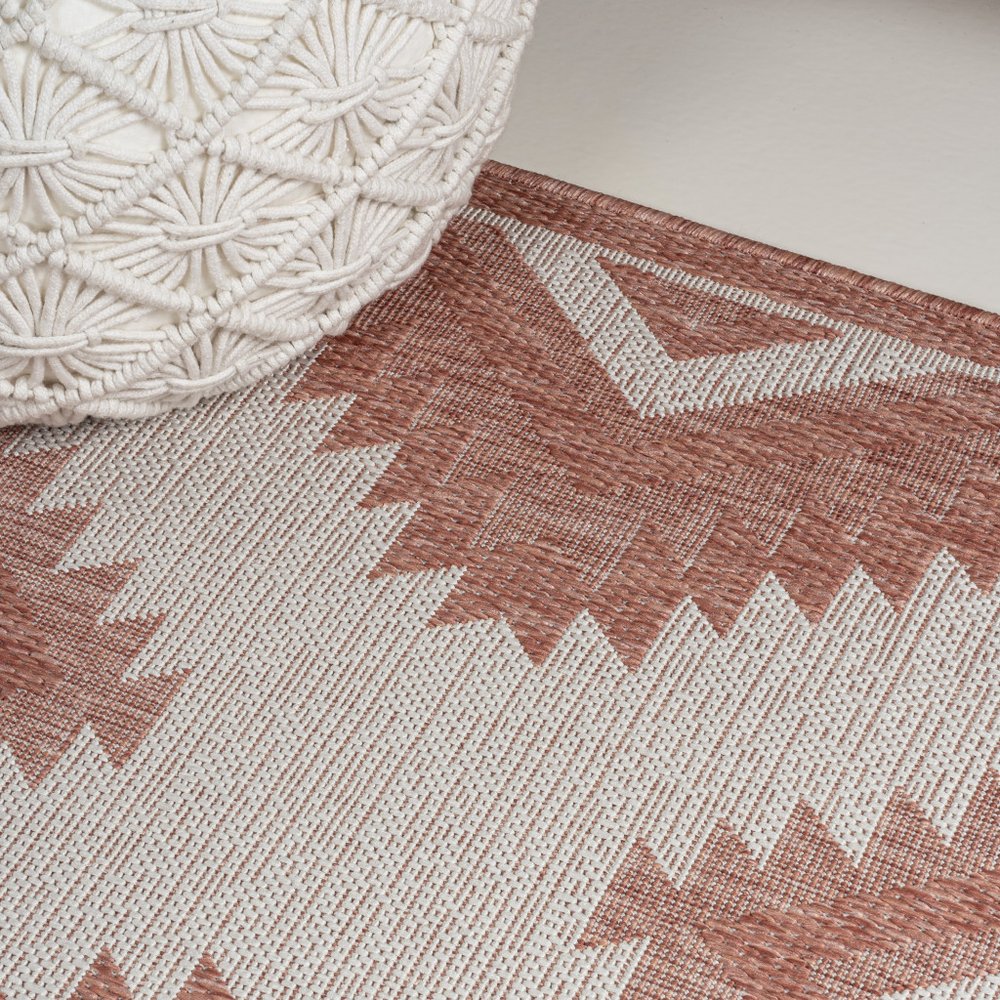 8' Salmon And Cream Moroccan Indoor Outdoor Runner Rug — view 3