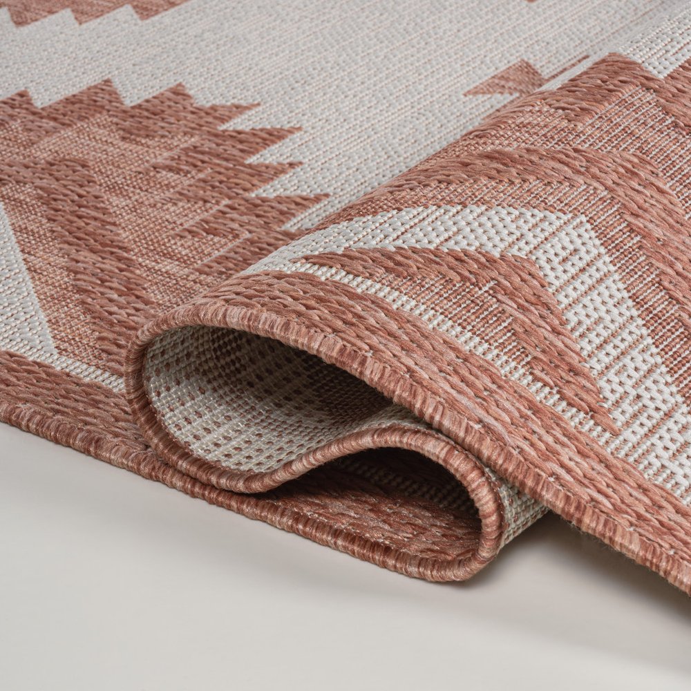 8' Salmon And Cream Moroccan Indoor Outdoor Runner Rug