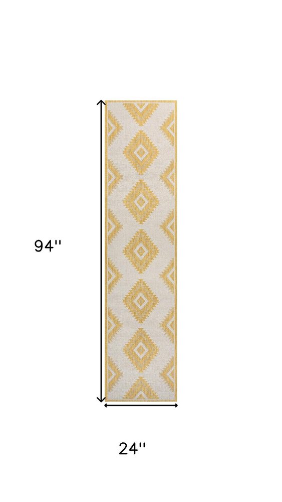8' Yellow And Cream Moroccan Indoor Outdoor Runner Rug — view 6