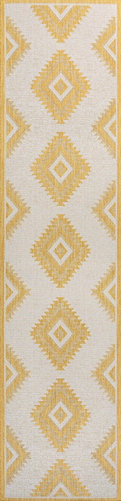 8' Yellow And Cream Moroccan Indoor Outdoor Runner Rug