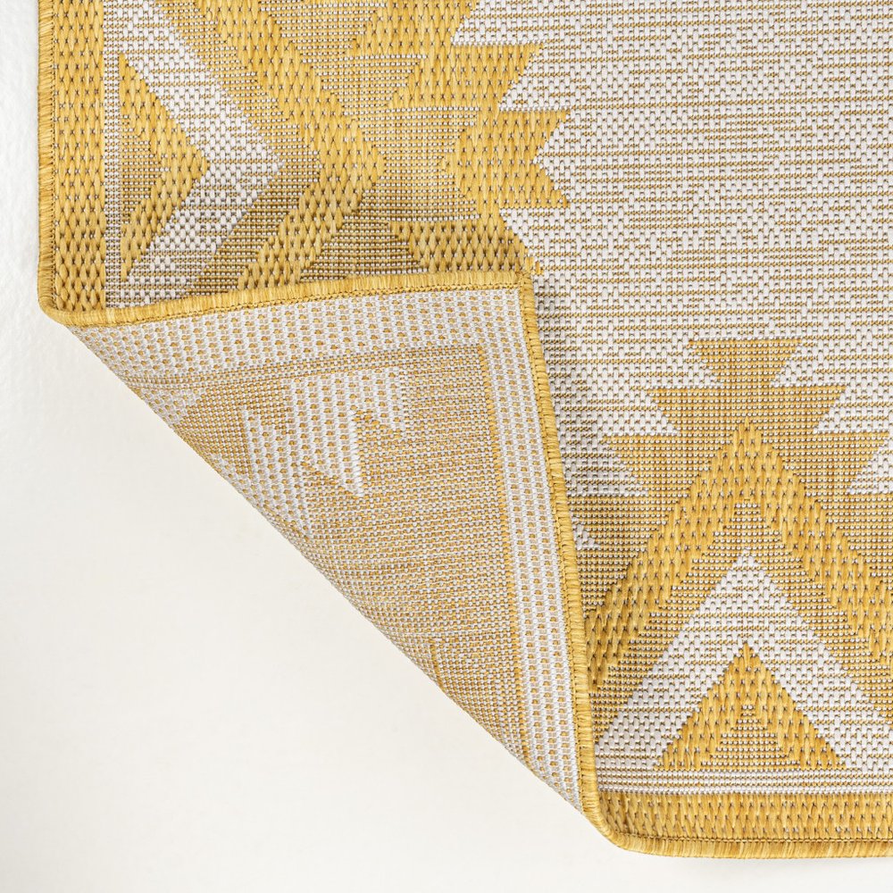 8' Yellow And Cream Moroccan Indoor Outdoor Runner Rug — view 2