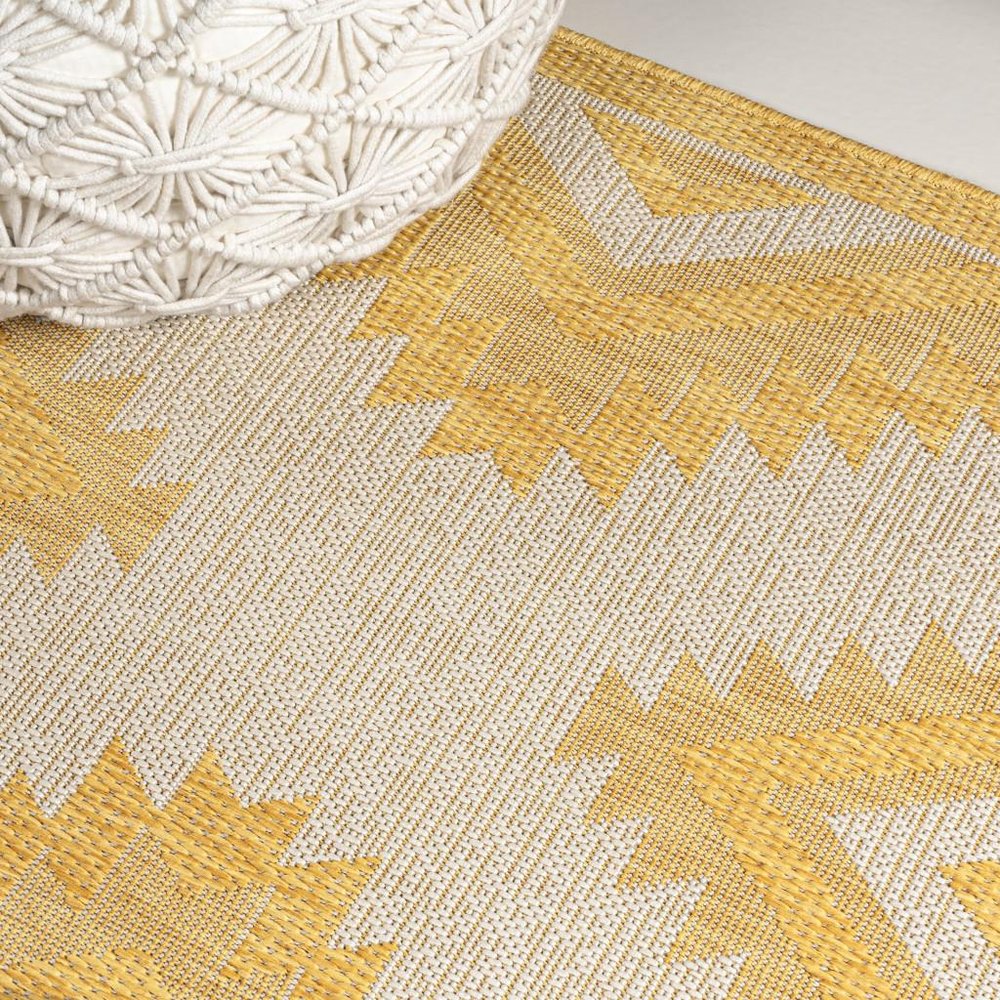 8' Yellow And Cream Moroccan Indoor Outdoor Runner Rug — view 3