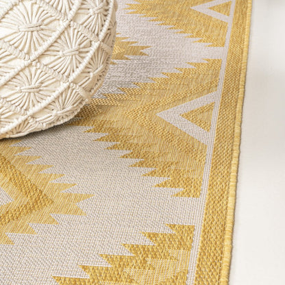8' Yellow And Cream Moroccan Indoor Outdoor Runner Rug