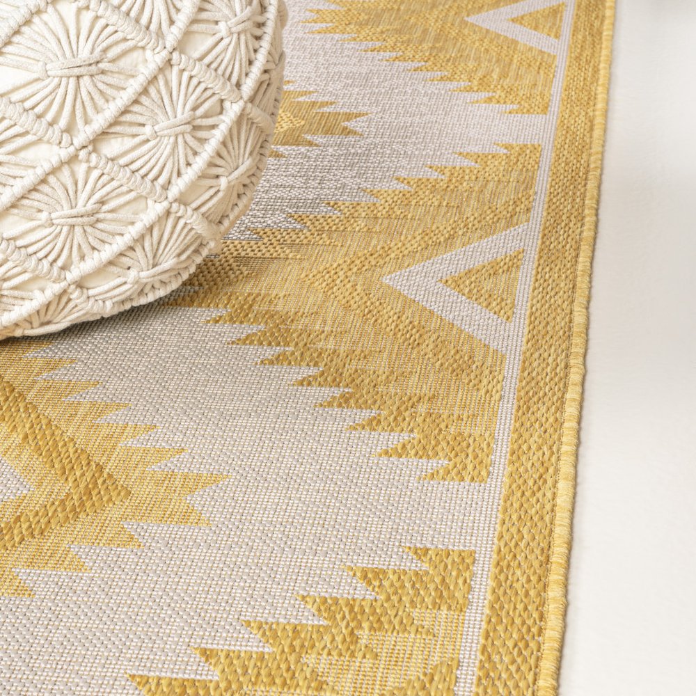 8' Yellow And Cream Moroccan Indoor Outdoor Runner Rug — view 4