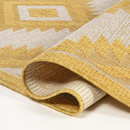 8' Yellow And Cream Moroccan Indoor Outdoor Runner Rug