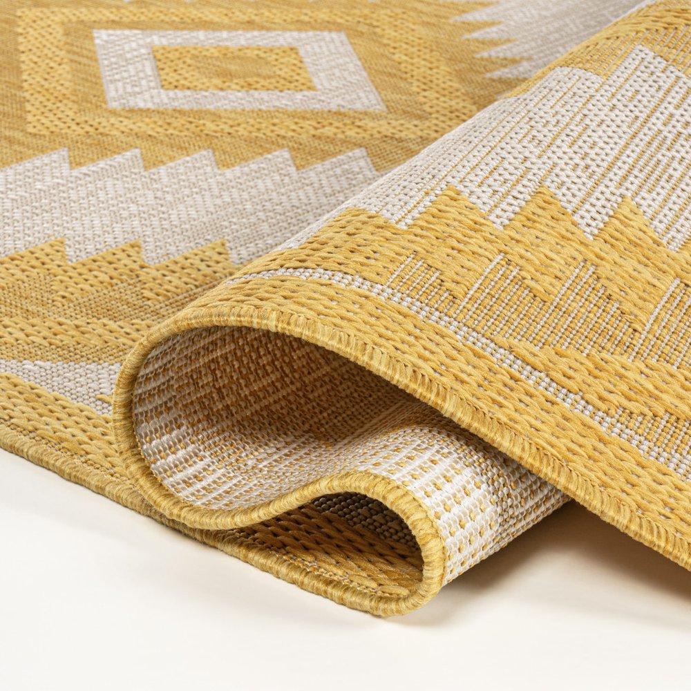 8' Yellow And Cream Moroccan Indoor Outdoor Runner Rug HomeRoots