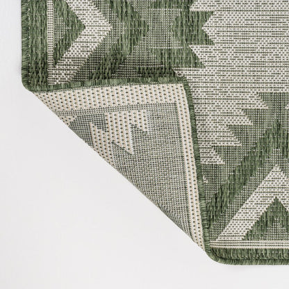 8' Green And Cream Moroccan Indoor Outdoor Runner Rug HomeRoots