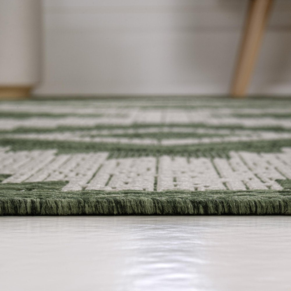8' Green And Cream Moroccan Indoor Outdoor Runner Rug HomeRoots
