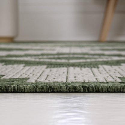 8' Green And Cream Moroccan Indoor Outdoor Runner Rug HomeRoots