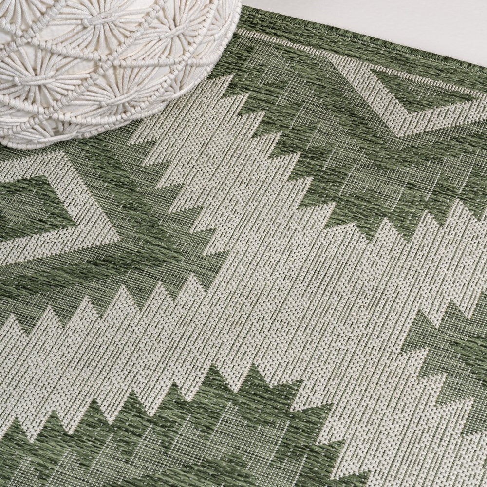 8' Green And Cream Moroccan Indoor Outdoor Runner Rug HomeRoots