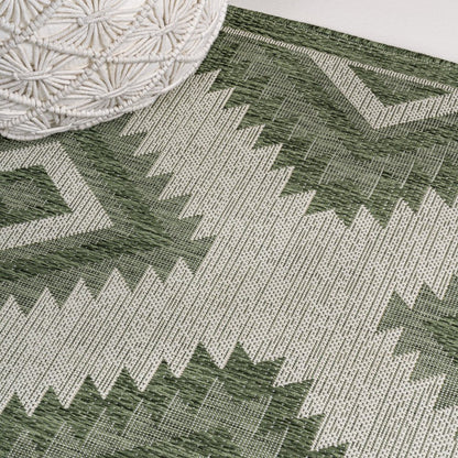 8' Green And Cream Moroccan Indoor Outdoor Runner Rug HomeRoots