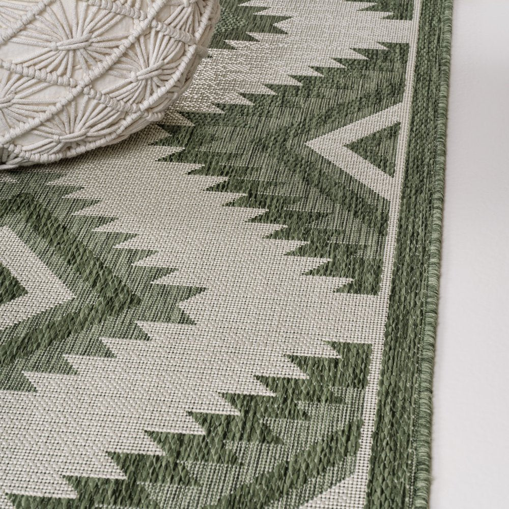 8' Green And Cream Moroccan Indoor Outdoor Runner Rug HomeRoots