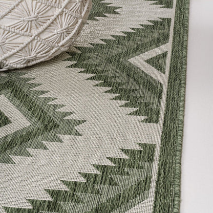 8' Green And Cream Moroccan Indoor Outdoor Runner Rug HomeRoots