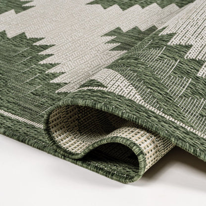 8' Green And Cream Moroccan Indoor Outdoor Runner Rug HomeRoots
