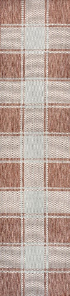 8' Salmon And Cream Gingham Indoor Outdoor Runner Rug — view 1