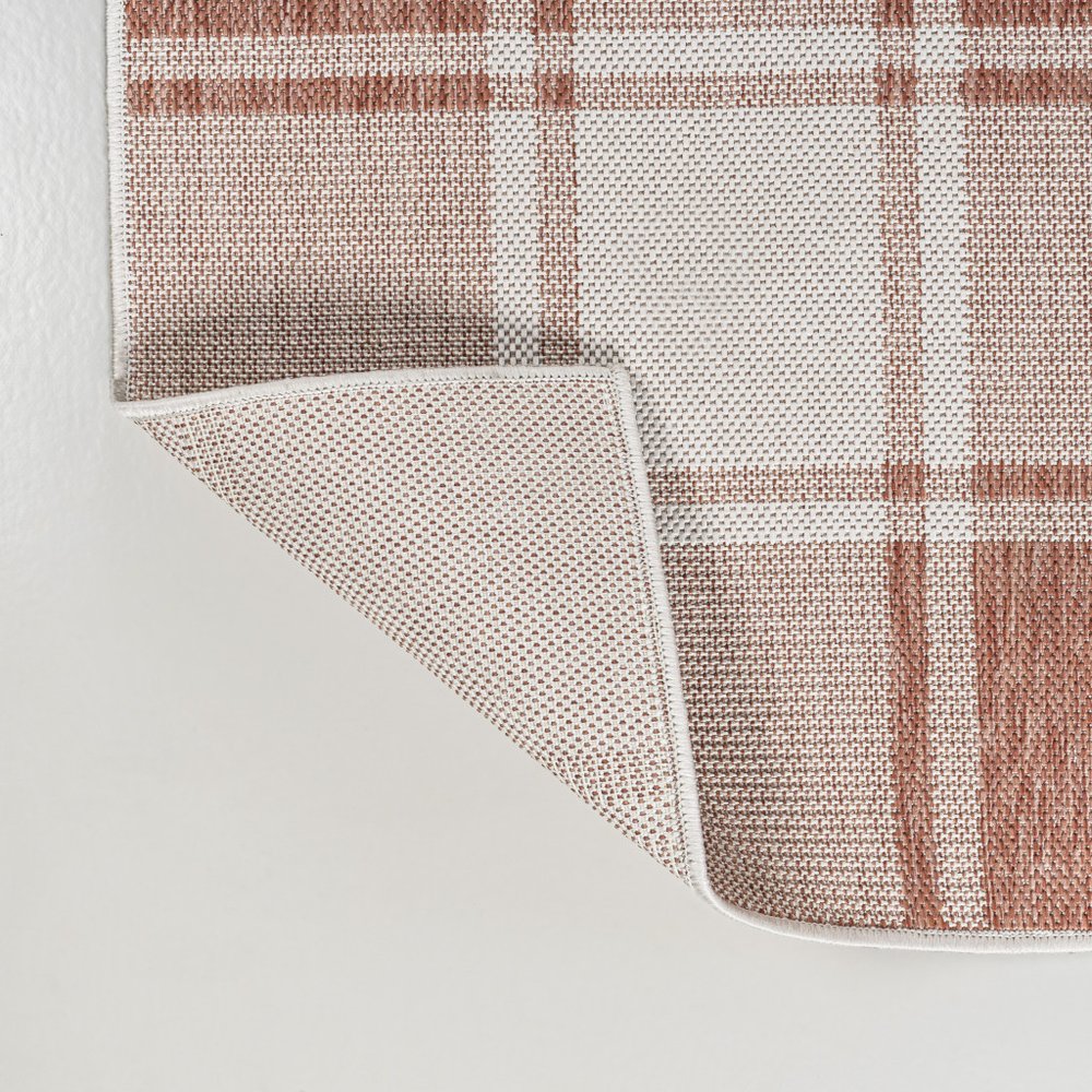 8' Salmon And Cream Gingham Indoor Outdoor Runner Rug HomeRoots