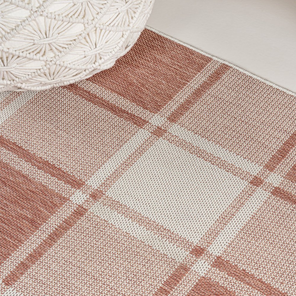 8' Salmon And Cream Gingham Indoor Outdoor Runner Rug HomeRoots