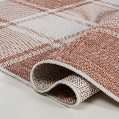 8' Salmon And Cream Gingham Indoor Outdoor Runner Rug HomeRoots
