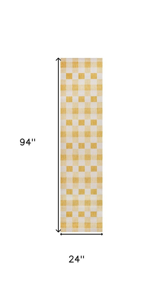 8' Yellow And Cream Geometric Indoor Outdoor Runner Rug HomeRoots